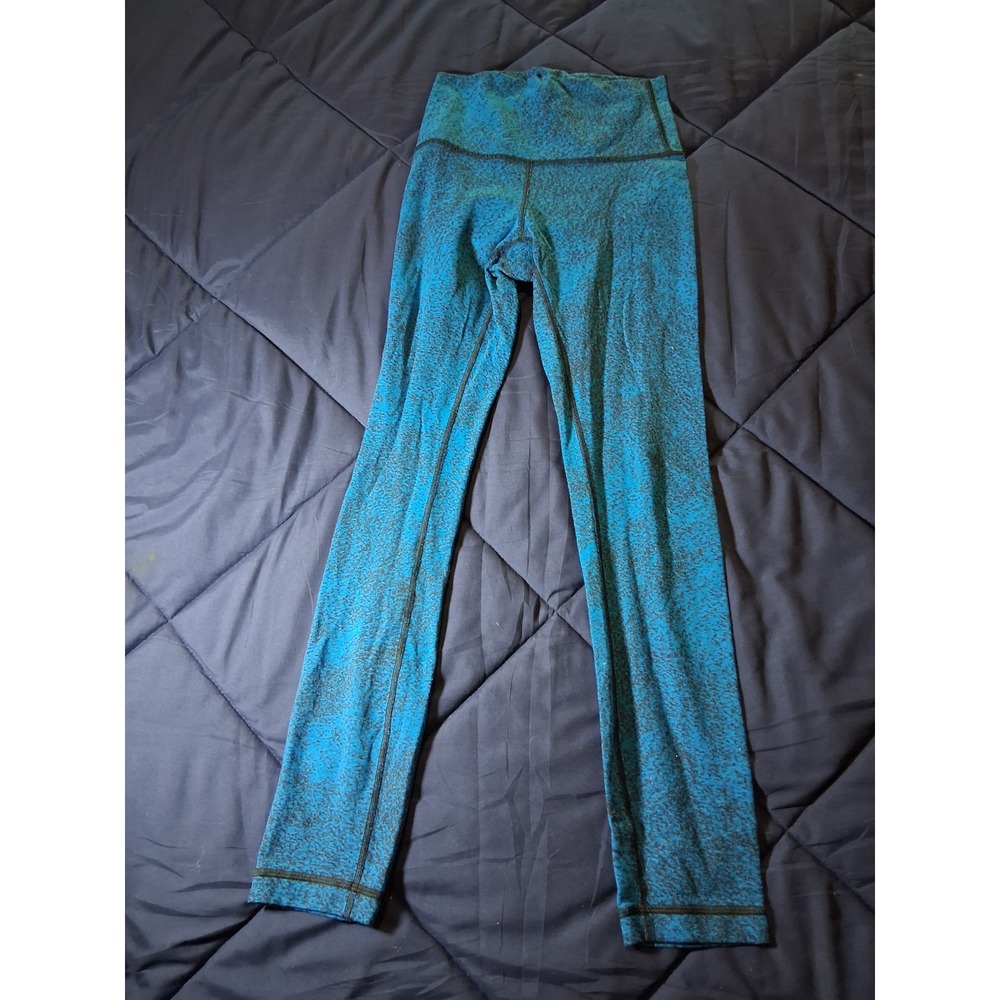 Lululemon High Rise Leggings Blue Black Space Dye Heathered Athletic Pant Size 4